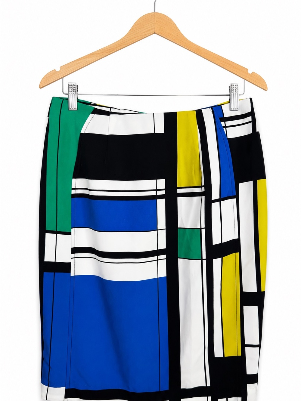 Worthington Geometric Colorblock Pencil Skirt Size 8 Blue Green Yellow Black Mod